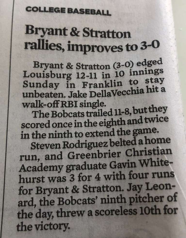 Bryant & Stratton rallies, improves to 3-0